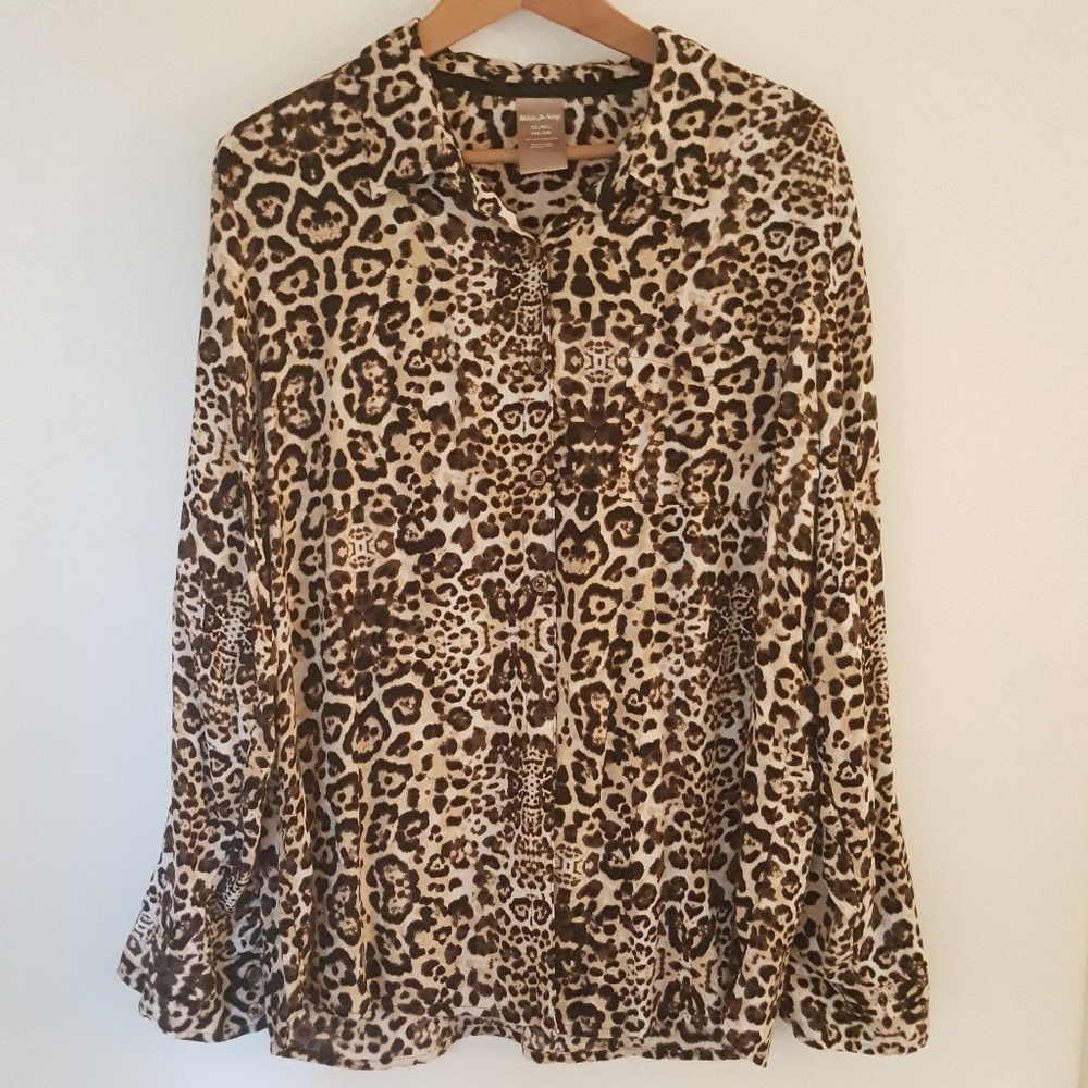 Leopard Print Shirt Blouse White Stag